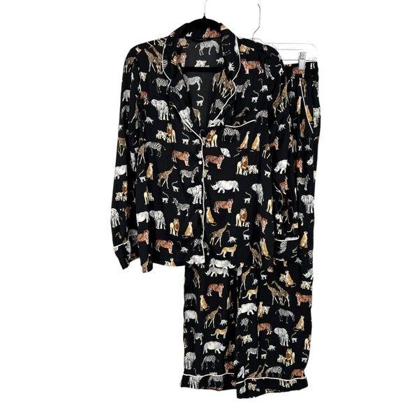Banana Republic Animal Safari Print Pajama Set Black Multicolor Size Medium - Picture 1 of 14